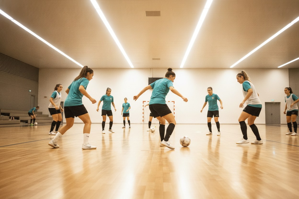 Kadınlar antrenman sırasında futsal sahası